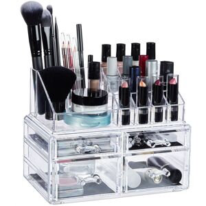 Cosmetic Organiser with 4 Drawers, Makeup Kit for Lipstick, Nail Polish, Acrylic Jewellery Stand, Transparent - Relaxdays