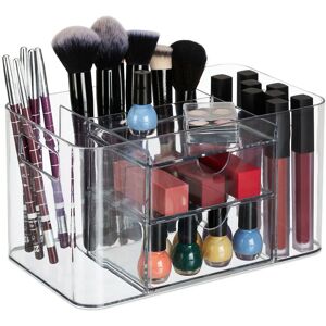 Cosmetics Organiser, 4 Compartments, 2 Drawers, 13 x 24.5 x 14.5 cm, Make-Up, Brushes, Plastic, Transparent - Relaxdays