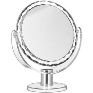 Relaxdays - Magnifying Vanity Mirror, Round Standing Makeup Mirror, Cosmetics, Two-Sided, hwd: 23 x 19 x 10 cm, Transparent