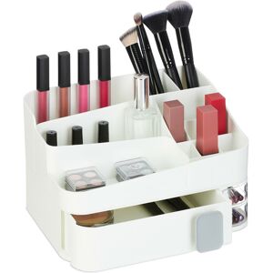 Make-Up Organiser, 18 Compartments, Cosmetic Storage, Plastic, hwd: 15 x 26 x 21 cm, Beauty Utensils, White - Relaxdays