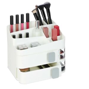 Relaxdays Make-Up Organiser, 21 Compartments, Cosmetic Storage, Plastic, HWD: 21.5 x 26 x 21 cm, Beauty Utensils, White