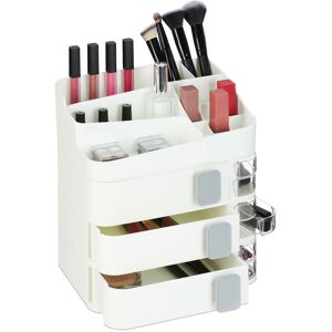 Make-Up Organiser, 24 Compartments, Cosmetic Storage, Plastic, hwd: 27.5 x 26 x 21 cm, Beauty Utensils, White - Relaxdays