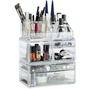 Makeup Organizer wit 21 Compartments, Cosmetic Tower for Lipstick, Nail Polish, Makeup Tray, Transparent - Relaxdays