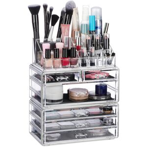 Organiser with 6 Drawers, 22 Compartments for Makeup Storage, Acrylic Cosmetic Tower, Transparent - Relaxdays