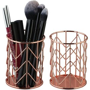 Relaxdays - Pencil Pot, 2x Set, Pen Holder, Makeup Brush Storage, Bathroom, Office, Desk, HxD: 10.5 x 8 cm, Rose Gold