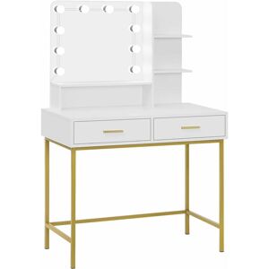 WOLTU Dressing Table with LED Lights Mirror. Vanity Makeup Table Set with Adjustable Brightness Mirror. Free Make-up Organizer. Double Drawer.