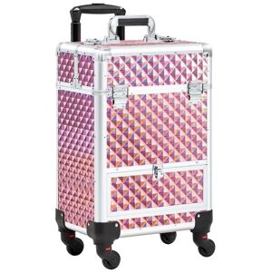 Yaheetech - Aluminum Cosmetic Case Rolling Makeup Case,Glitter Pink