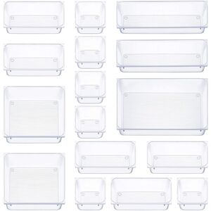 Linghhang - 16 Pieces Drawer Organizer, 5 Sizes Drawer Storage Box, Non-Slip Makeup Organizer, for Office Stationery Storage, Dresser, Bathroom,