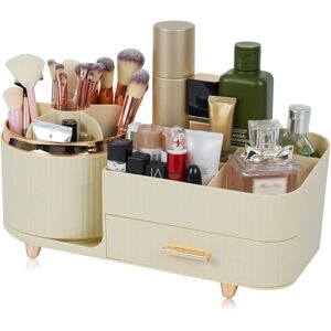 Groofoo - Makeup Organizer Countertop with Drawer 360 Rotating Brush Holder Storage Large Capacity Skincare Cosmetic Display Cases for Vanity