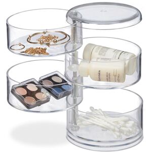 Cosmetic Organiser with 4 Swivel Compartments, Makeup Kit for Lipstick etc., Acrylic Jewellery Stand, Transparent - Relaxdays