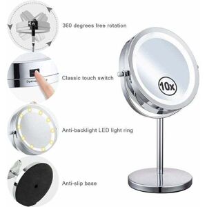 TEHTUY 360° Rotating Lighted Magnifying Mirror, Makeup Mirror, 10x Magnifying Mirror, Lighted Makeup Mirror, Double-Sided Swivel Cosmetic Mirror with Stand, TEHTUY 360° Rotating Lighted Magnifying Mirror, Makeup Mirror, 10x Magnifying Mirror, Lighted Makeup Mirror, Double-Sided Swivel Cosmetic Mirror with Stand,