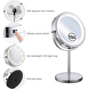 ODIPIE 360° Rotating Lighted Magnifying Mirror Makeup Mirror, 10x Magnifying Mirror Lighted Makeup Mirror Double-Sided Swivel Cosmetic Mirror with Stand ODIPIE 360° Rotating Lighted Magnifying Mirror Makeup Mirror, 10x Magnifying Mirror Lighted Makeup Mirror Double-Sided Swivel Cosmetic Mirror with Stand