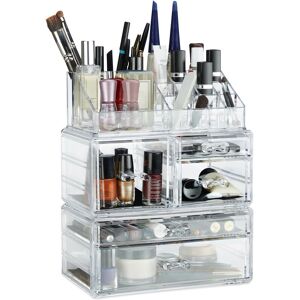 Relaxdays - Makeup Organizer wit 21 Compartments, Cosmetic Tower for Lipstick, Nail Polish, Makeup Tray, Transparent Relaxdays - Makeup Organizer wit 21 Compartments, Cosmetic Tower for Lipstick, Nail Polish, Makeup Tray, Transparent