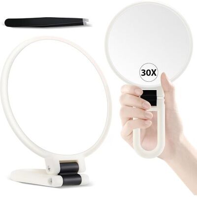 OEM Portable 30x/1x Double-sided Magnifying Handheld Mirror For Hair Removal And Makeup With 360° Adjustable Handle OEM Portable 30x/1x Double-sided Magnifying Handheld Mirror For Hair Removal And Makeup With 360° Adjustable Handle