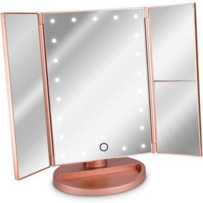 OEM 3-sided Led Lighted Mirror - Freestanding Folding Makeup Mirror With 2x And 3x Magnification - Battery Or Usb Powered - Rose Gold OEM 3-sided Led Lighted Mirror - Freestanding Folding Makeup Mirror With 2x And 3x Magnification - Battery Or Usb Powered - Rose Gold
