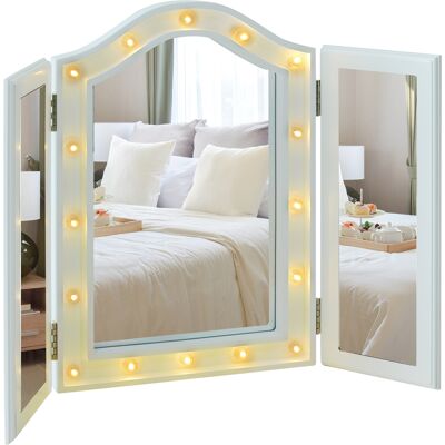 OEM Trifold Tabletop Mirror, 73x53.5cm Makeup Mirror Large Cosmetic W/16 Led Lights Powered By Batteries, Foldable Bedroom, White OEM Trifold Tabletop Mirror, 73x53.5cm Makeup Mirror Large Cosmetic W/16 Led Lights Powered By Batteries, Foldable Bedroom, White
