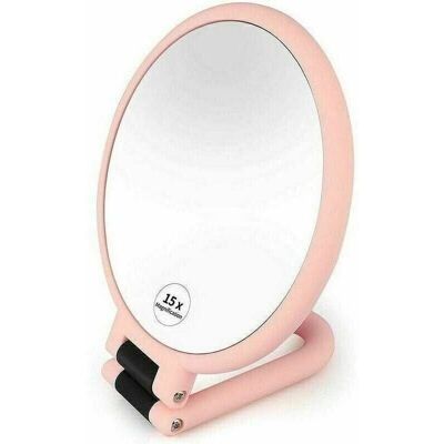 SIOKS Handheld Mirror, Double-sided Makeup Mirror With 1x15 Magnification, Professional Travel Mirror With Adjustable Folding Handle - Pink - Fei Yu SIOKS Handheld Mirror, Double-sided Makeup Mirror With 1x15 Magnification, Professional Travel Mirror With Adjustable Folding Handle - Pink - Fei Yu