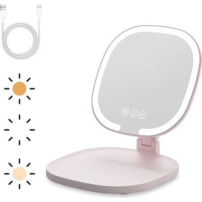 OEM Lighted Makeup Mirror With Led, Portable Travel Mirror, Super Hd Rechargeable Mirror With Touch Screen, Foldable Makeup Mirror With 3 Lighting Modes (pink) OEM Lighted Makeup Mirror With Led, Portable Travel Mirror, Super Hd Rechargeable Mirror With Touch Screen, Foldable Makeup Mirror With 3 Lighting Modes (pink)