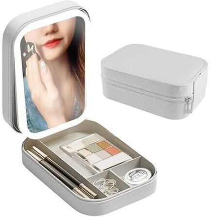 Alwaysh - Makeup Bag with led Mirror, Travel Makeup Bag with Mirror, Portable Cosmetic Organizer Makeup Storage Box with 3 Adjustable Brightness for