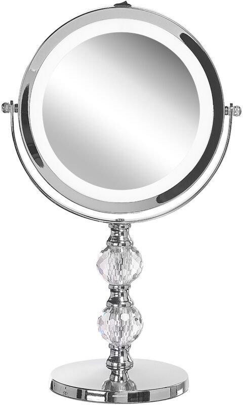 Beliani - led Makeup Mirror 1x/5x Magnification Double Sided Iron Frame ø 13 cm Silver Claira