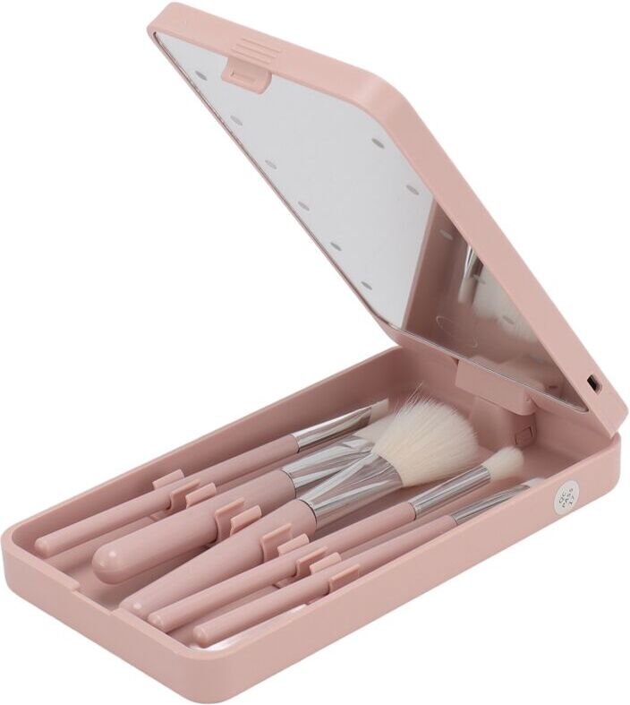 GROOFOO Makeup Brush Set with Mirror Multifunctional Cosmetic Brushes Kit with Rotatable Foldable LED Mirror for Home Dormitory Travel