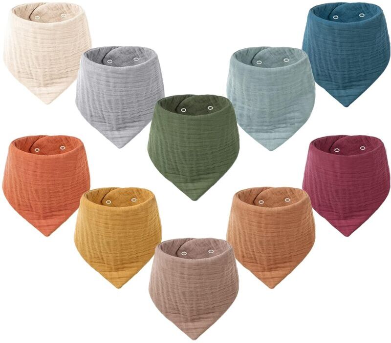AlwaysH 10 Pack Muslin Baby Bibs, Unisex Boys Girls Soft Absorbent Teething Drool Bibs
