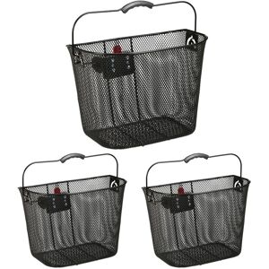 Relaxdays - 3 x Bicycle Basket Front, With Click System, Handlebars Carrier, Metal, h x w x d 27 x 34.5 x 26 cm, Black