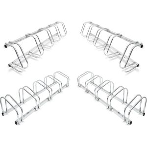 RELAXDAYS Set of 4 Bike Stand For 5 Bikes, Floor And Wall Mount, 26 x 130 x 32 cm, Outdoor Bike Holder Rack, Steel, Silver