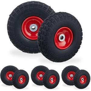 Relaxdays - Set of 8 Wheelbarrow Tyres, Puncture-Proof Solid Rubber, 4.1/3.5-4, 16 mm Axle, Spare Wheel, Black/Red