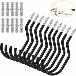 LANGRAY 10 Pack Bicycle Hooks Bicycle Storage Hooks Large Capacity Bicycle Hooks Bicycle Hook Mounted Hook Kit - Black - For wall or ceiling mounting