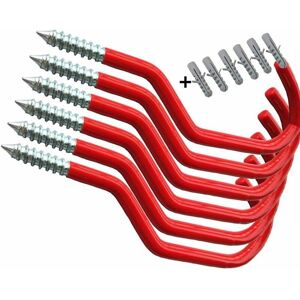 Langray - Bicycle Storage Hooks - Heavy Duty - Coated Plastic for Wall or Ceiling Mount - Red, Red