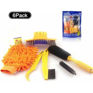 Bike Brush Kit, Bike Cleaning Brush, Clean Chains and Trays, Includes Built-in Brush and Coral Velvet Glove Brush, Set of 6 - orange - Langray