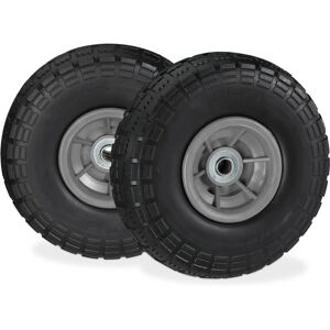 Relaxdays - Set of 2 Wheelbarrow Tyres, Puncture-Proof Solid Rubber, 4.1/3.5-4, 16 mm Axle, Spare Wheel, Black/Grey