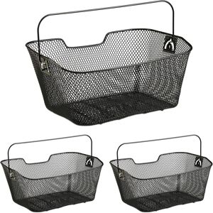 Relaxdays - 3x Bicycle Carrier Basket, Close-mesh, Carrier Handle, Removable, Back Wheel Carrier, HxWxD 19x41x30 cm, Black