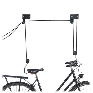 Relaxdays - Bicycle Ceiling Mount, 57 kg Capacity, Hooks, Universal, Rope Brake, Pulley Hoist, Kayak, Bike Lift, Black