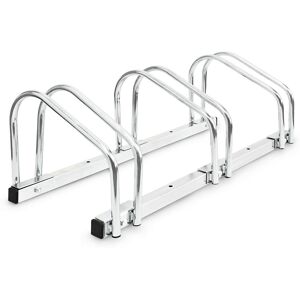 Relaxdays - bike rack, for 3 bicycles, wall and floor mounted, bicycle holder, chrome-plated steel, outdoor, silver