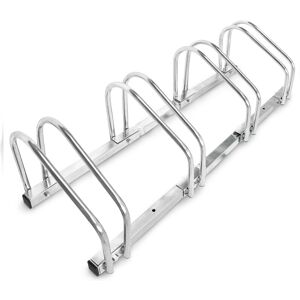 Relaxdays - bike rack, for 4 bicycles, wall and floor mounted, bicycle holder, chrome-plated steel, outdoor, silver