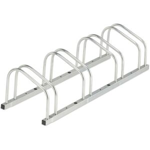 Relaxdays - Floor Bike Rack, for 4 Bicycles, Wheel Width up to 50 mm, Metal, Outdoor Parking Stand, Garage, Steel, Silver