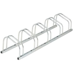 Relaxdays - Floor Bike Rack, for 5 Bicycles, Wheel Width up to 50 mm, Metal, Outdoor Parking Stand, Garage, Steel, Silver