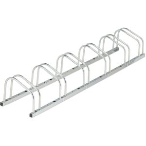 Relaxdays Floor Bike Rack, for 6 Bicycles, Wheel Width up to 50 mm, Metal, Outdoor Parking Stand, Garage, Steel, Silver