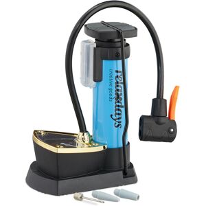 Relaxdays - Foot Pump with Pressure Gauge, All Valves, 3 Attachments, 10 Bar Pressure, Bicycle, 18.5 x 14 x 9.5 cm, Blue