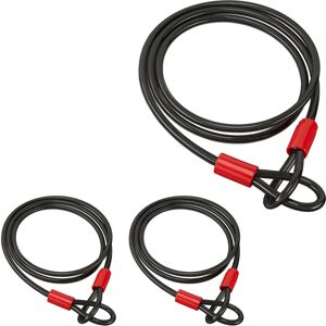 Set of 3 Relaxdays Loop Cable Locks, 2 m, For Bicycle & Luggage, Sleeved Loop Steel Cable, Long Bike Lock, Black