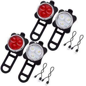 Tlily - outdoor Bicycle waterproof cob 3 led usb Rechargeable 4 Modes Bike Night rideFront Head Lamp & Rear Tail Light X2 I157778