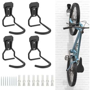ZVD-4 Pack Bike Hooks, Iron Hanger Holders, Heavy Duty L-Shaped Storage Wall Mount, Practical Vertical Bicycle Rack for Home Garage, Black