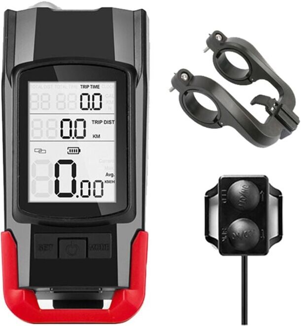 TLILY 3 in 1 Computer Bicycle Light usb Bike Lamp Mode Horn Flashlight Speedometer Cycling Front Headlight Red
