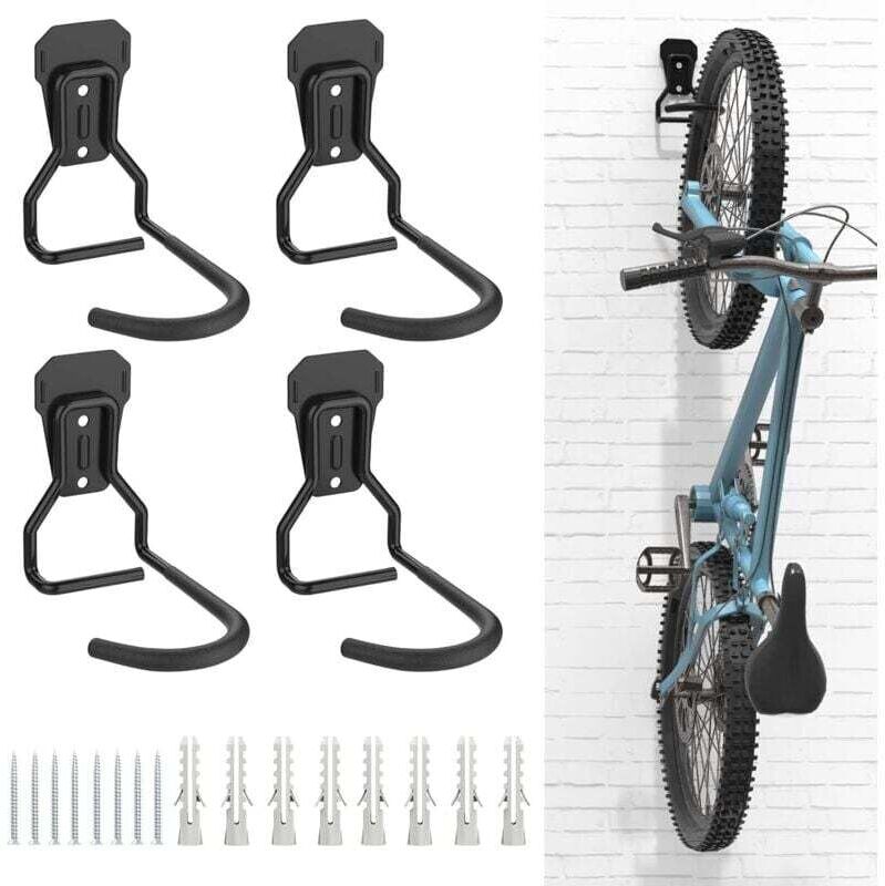 Mumu - Bicycle Hook Set, Iron Bicycle Hanger, Sturdy L-Shaped Bicycle Storage Wall Mount, Practical Vertical Bike Holder for Home Garage, Black