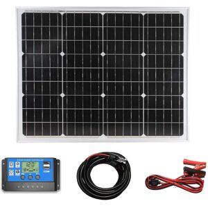 Lowenergie - 50w Mono Solar Panel Battery Charging Kit Controller Cables Boat Caravan Home