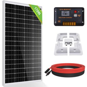 Eco-worthy - 170W 12V Mono Solar Panel+30A Controller & whole set abs Bracket for Car rv
