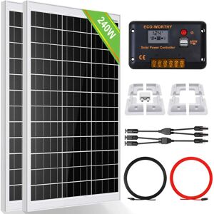 Eco-worthy - 240W 12V Mono Solar Panel+30A Controller & whole set abs Bracket for Car rv