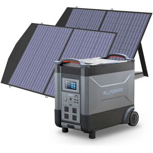 Allpowers - Home Battery Power Station LiFePO4 3600Wh-21600Wh, Voice Control With 2Pcs 100W Solar Panel For Home Backup Outdoor R4000